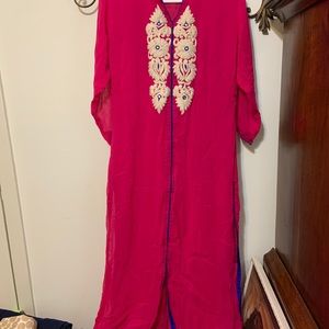 Pakistani Indian Churidar Shirt Dress Pink Gold Womens Medium Preowned.